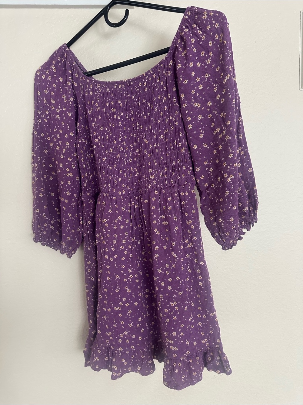 Girls Purple Floral Smocked Mini Dress